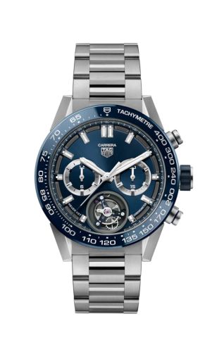 TAG Heuer Carrera Calibre Heuer 02T 45 Chronograph Tourbillon Titanyum / Mavi, referans CAR5A8C.BF0707