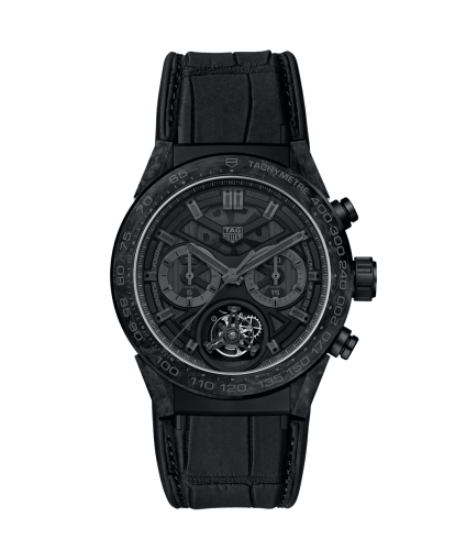 TAG Heuer Carrera Calibre Heuer 02T 45 Chronograph Tourbillon Carbon / Alligator, referans CAR5A8P.FC6415