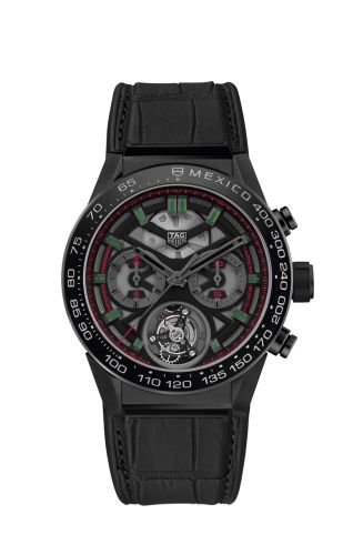 TAG Heuer Carrera Calibre Heuer 02T 45 Chronograph Tourbillon Titanyum / Seramik / Alligator / Mexico, referans CAR5A8V.FC6377