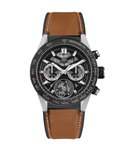 TAG Heuer Carrera Calibre Heuer 02T 45 Chronograph Tourbillon Titanyum / Seramik / Calf, referans CAR5A8Y.FT6072