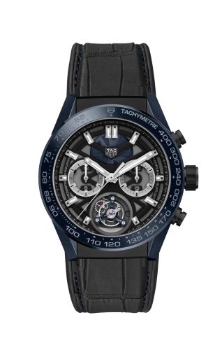 TAG Heuer Carrera Calibre Heuer 02T 45 Chronograph Tourbillon Seramik / Paslanmaz Çelik / Alligator / Tête de Vipère, referans CAR5A93.FC6442