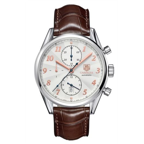 TAG Heuer Carrera Calibre 16 41 Heritage Paslanmaz Çelik / Gümüş / Alligator, referans CAS2211.FC6291