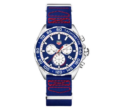 TAG Heuer Formula 1 Chronograph Quartz 43 Paslanmaz Çelik / Kırmızı Bull / NATO, referans CAZ1018.FC8213
