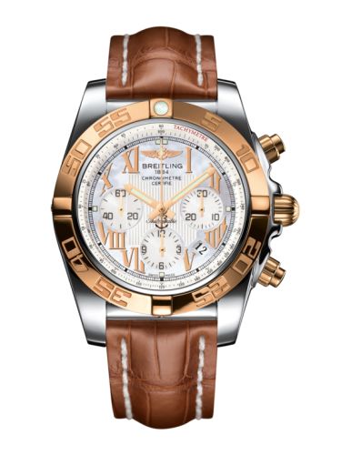 Breitling Chronomat 44 Paslanmaz Çelik / Pembe Altın / Pearl Roman / Croco, referans CB011012.A693.737P