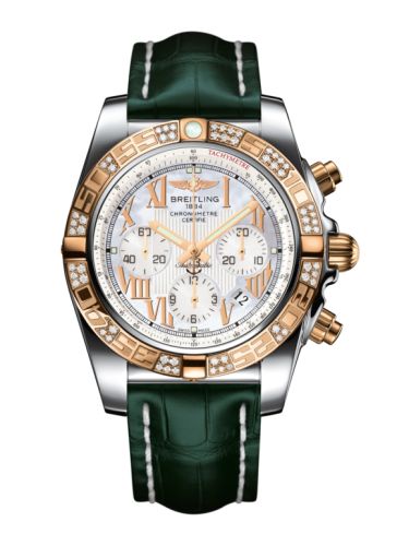 Breitling Chronomat 44 Paslanmaz Çelik / Pembe Altın / Elmas / Pearl Roman / Croco, referans CB0110AA.A693.748P