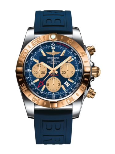 Breitling Chronomat 44 GMT Paslanmaz Çelik / Pembe Altın / Metallica Mavi / Kauçuk, referans CB042012.C858.158S