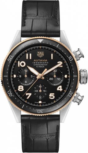 TAG Heuer Autavia Heuer 02 Isograph Paslanmaz Çelik / Pembe Altın / Siyah / Kayış, referans CBE5150.FC8280