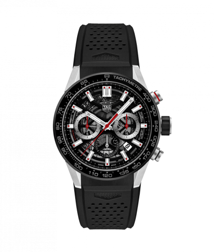 TAG Heuer Carrera Calibre Heuer 02 43 Paslanmaz Çelik / Siyah Seramik / İskelet / Kauçuk, referans CBG2010.FT6143