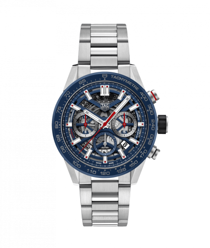 TAG Heuer Carrera Calibre Heuer 02 43 Paslanmaz Çelik / Mavi Seramik / İskelet / Bilezik, referans CBG2011.BA0662