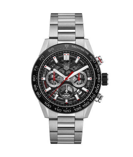 TAG Heuer Carrera Calibre Heuer 02 45 Paslanmaz Çelik / Siyah Seramik / İskelet / Bilezik, referans CBG2A10.BA0654