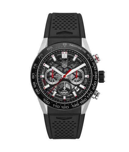 TAG Heuer Carrera Calibre Heuer 02 45 Paslanmaz Çelik / Siyah Seramik / İskelet / Kauçuk, referans CBG2A10.FT6168
