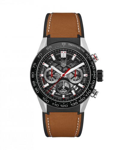 TAG Heuer Carrera Calibre Heuer 02 45 Paslanmaz Çelik / Siyah Seramik / İskelet / Calf, referans CBG2A10.FT6169