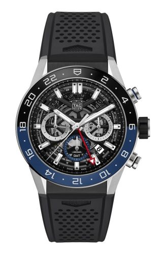 TAG Heuer Carrera Calibre Heuer 02 GMT Paslanmaz Çelik / İskelet / Kauçuk 45mm, referans CBG2A1ZFT6157