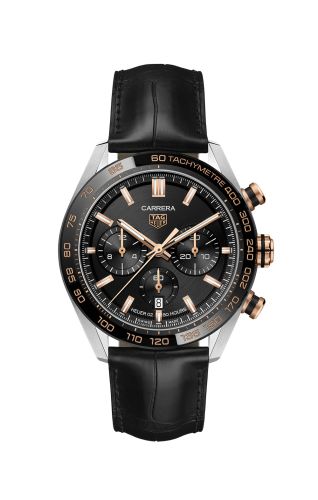 TAG Heuer Carrera Calibre Heuer 02 44 Paslanmaz Çelik / Pembe Altın / Siyah, referans CBN2A5A.FC6481