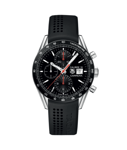 TAG Heuer Carrera Calibre 16 41 Paslanmaz Çelik / Siyah / Kauçuk, referans CV201AK.FT6040