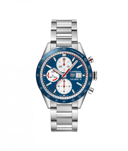 TAG Heuer Carrera Calibre 16 41 Paslanmaz Çelik / Mavi Retro / Bilezik, referans CV201AR.BA0715