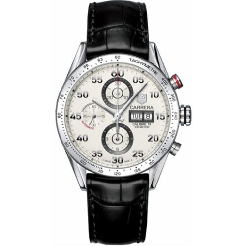 TAG Heuer Carrera Calibre 16 Day Date 43 Paslanmaz Çelik / Gümüş / Alligator, referans CV2A11.FC6235
