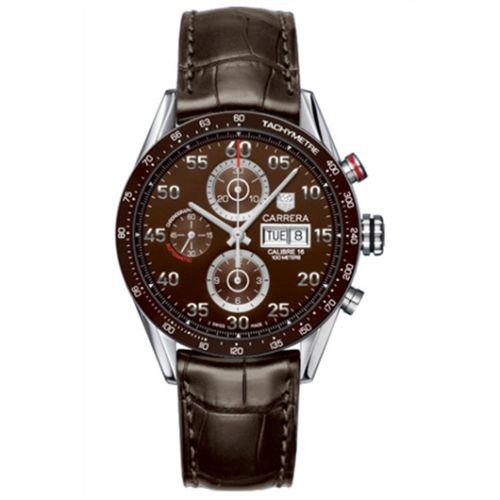 TAG Heuer Carrera Calibre 16 Day Date 43 Paslanmaz Çelik / Kahverengi / Alligator, referans CV2A12.FC6236