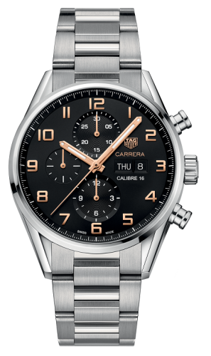 TAG Heuer Carrera Calibre 16 Day Date 43 Paslanmaz Çelik / Siyah / Bilezik, referans CV2A1AB.BA0738
