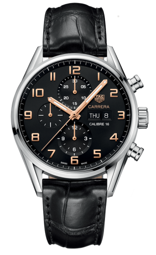 TAG Heuer Carrera Calibre 16 Day Date 43 Paslanmaz Çelik / Siyah / Alligator, referans CV2A1AB.FC6379