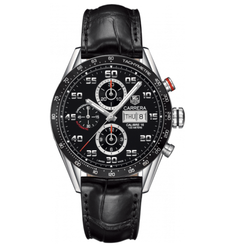 TAG Heuer Carrera Calibre 16 Day Date 43 Paslanmaz Çelik / Siyah / Alligator, referans CV2A1R.FC6235
