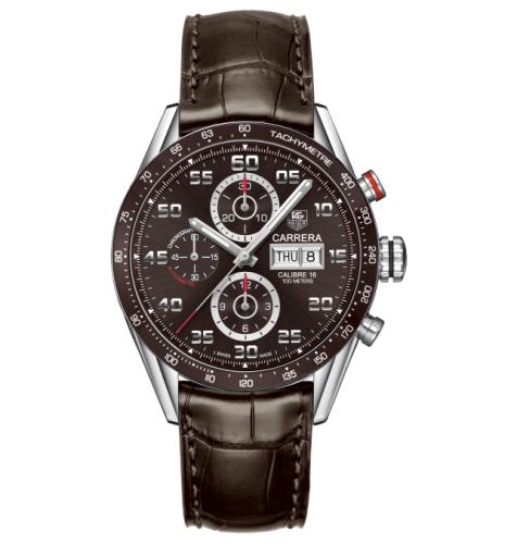 TAG Heuer Carrera Calibre 16 Day Date 43 Paslanmaz Çelik / Kahverengi / Alligator, referans CV2A1S.FC6236