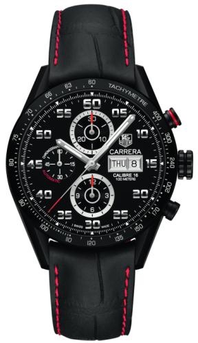 TAG Heuer Carrera Calibre 16 Day-Date 43 Titanyum PVD / Siyah / Alligator, referans CV2A81.FC6237