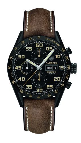 TAG Heuer Carrera Calibre 16 Day Date 43 Titanyum PVD / Siyah / Calf, referans CV2A84.FC6394