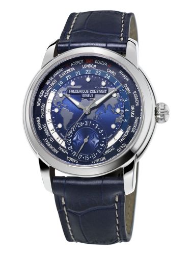 Frederique Constant Manufacture Worldtimer / Stainless steel / Mavi / 42mm, referans FC-718NWM4H6
