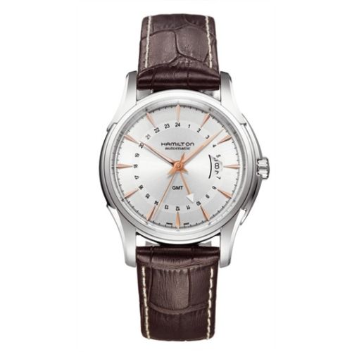 Hamilton Jazzmaster Traveler GMT 42mm Gümüş Dial / Altın Indexen, referans H32585557
