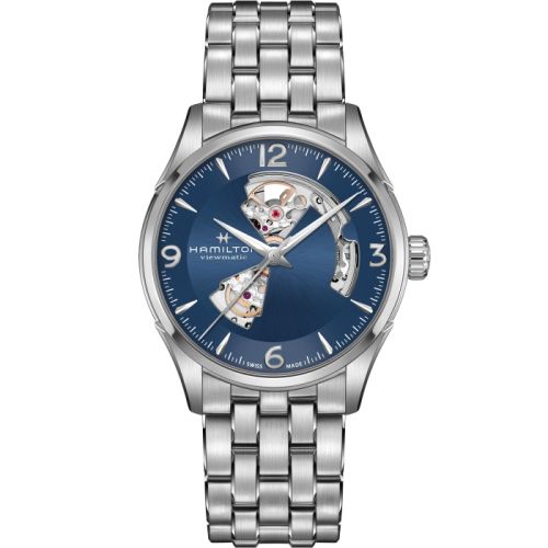 Hamilton Jazzmaster Open Heart 42 Paslanmaz Çelik / Mavi / Bilezik, referans H32705141