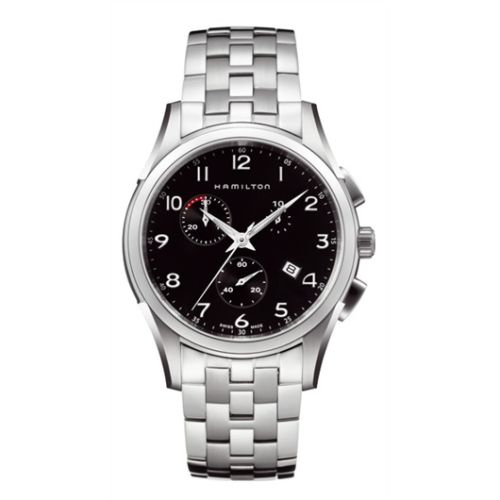 Hamilton Jazzmaster Thinline Chrono Quartz Paslanmaz Çelik / Siyah / Bilezik 43mm, referans H38612133