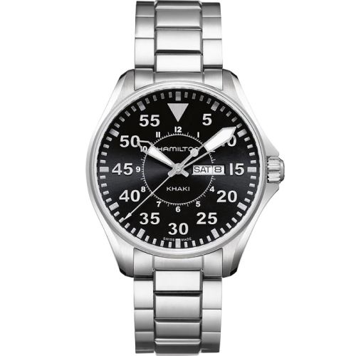 Hamilton Khaki Pilot Day Date Quartz 42 Stainl;ess Steel / Siyah / Bilezik, referans H64611135