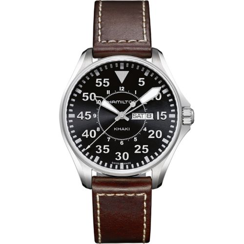 Hamilton Khaki Pilot Day Date Quartz 42 Paslanmaz Çelik / Siyah, referans H64611535