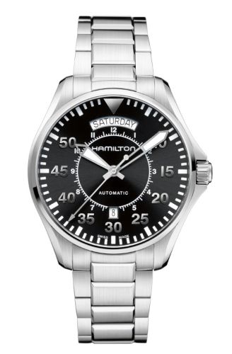 Hamilton Khaki Pilot Day Date Auto 42 Paslanmaz Çelik / Siyah / Bilezik, referans H64615135