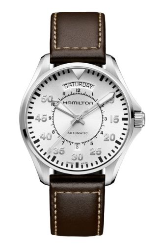 Hamilton Khaki Pilot Day Date Auto 42 Paslanmaz Çelik / Gümüş / Kayış, referans H64615555