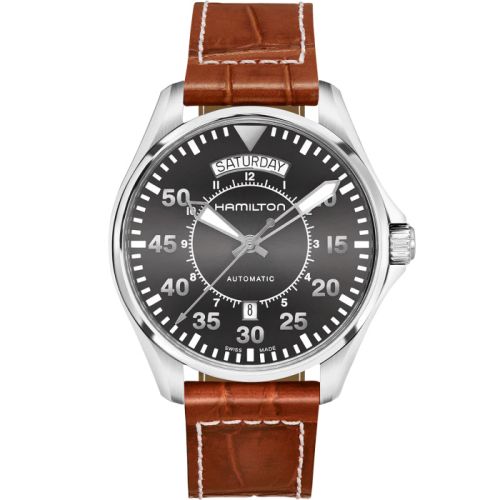 Hamilton Khaki Pilot Day Date Auto 42 Paslanmaz Çelik / Gri / Kayış, referans H64615585