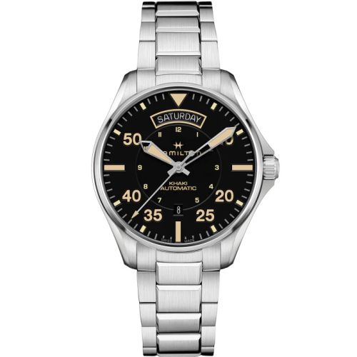 Hamilton Khaki Pilot Day Date Paslanmaz Çelik / Siyah / Bilezik 42mm, referans H64645131
