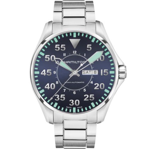 Hamilton Khaki Aviation Pilot Day Date 46 Paslanmaz Çelik / Mavi / Bilezik, referans H64715145