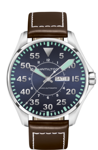 Hamilton Khaki Aviation Pilot Day Date 46 Paslanmaz Çelik / Mavi / Kayış, referans H64715545