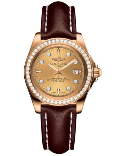 Breitling Galactic 32 Sleek Edition Pembe Altın / Elmas / Altınen Sun Elmas / Calf, referans H7133053.H550.410X