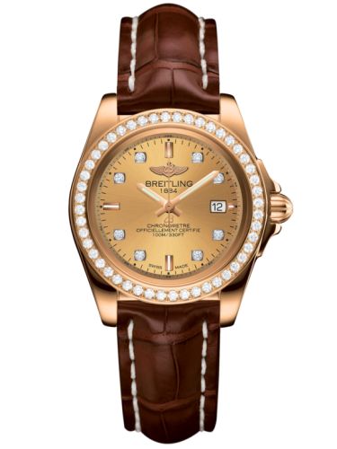 Breitling Galactic 32 Sleek Edition Pembe Altın / Elmas / Altınen Sun Elmas / Croco, referans H7133053.H550.778P