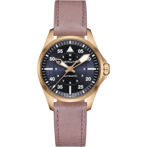 Hamilton Khaki Aviation Pilot Auto 36 Pembe Altın / Mavi, referans H76245840