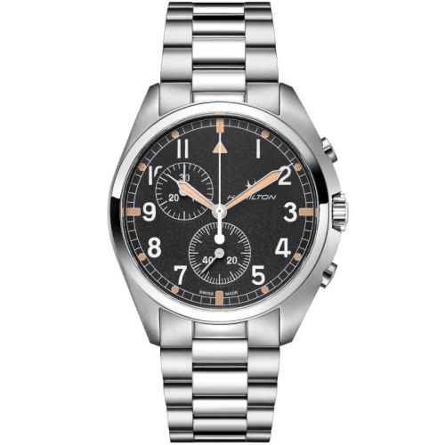 Hamilton Khaki Pilot Pioneer Chrono Quartz Paslanmaz Çelik / Siyah / / Bilezik 41mm, referans H76522131