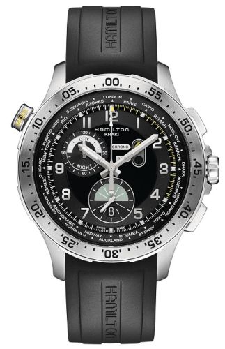 Hamilton Khaki Pilot Chrono Worldtimer Paslanmaz Çelik / Siyah / Kauçuk 45mm, referans H76714335