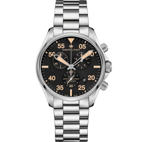 Hamilton Khaki Pilot Chrono Quartz 44 Paslanmaz Çelik / Siyah, referans H76722131