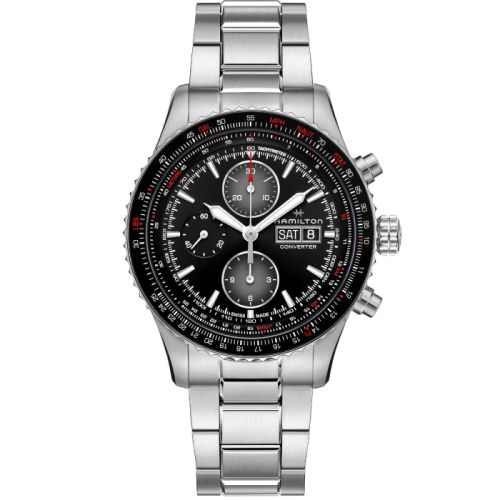 Hamilton Khaki Aviation Converter Auto Chrono Paslanmaz Çelik / Siyah / Bilezik 44mm, referans H76726130