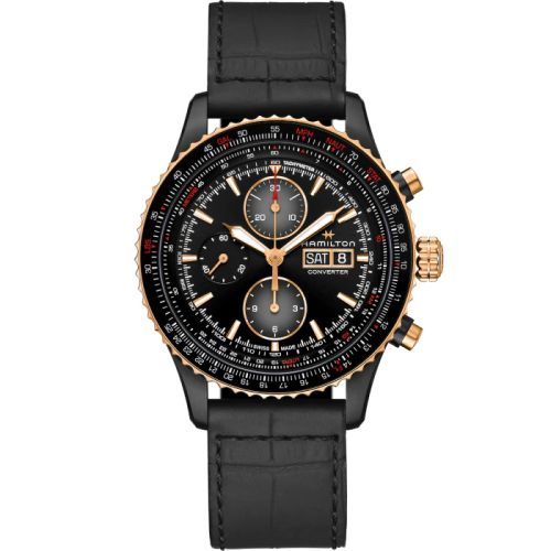 Hamilton Khaki Aviation Converter Auto Chrono PVD / Pembe Altın / Siyah 44mm, referans H76736730