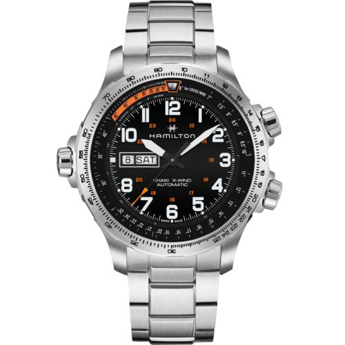 Hamilton Khaki Aviation X Wind Day Date Auto Stainless Steel / Black / Bracelet 45mm, reference H77755133