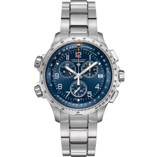 Hamilton Khaki Aviation X-Wind GMT Chrono Quartz Stainless Steel / Blue / Bracelet 46mm, reference H77922141